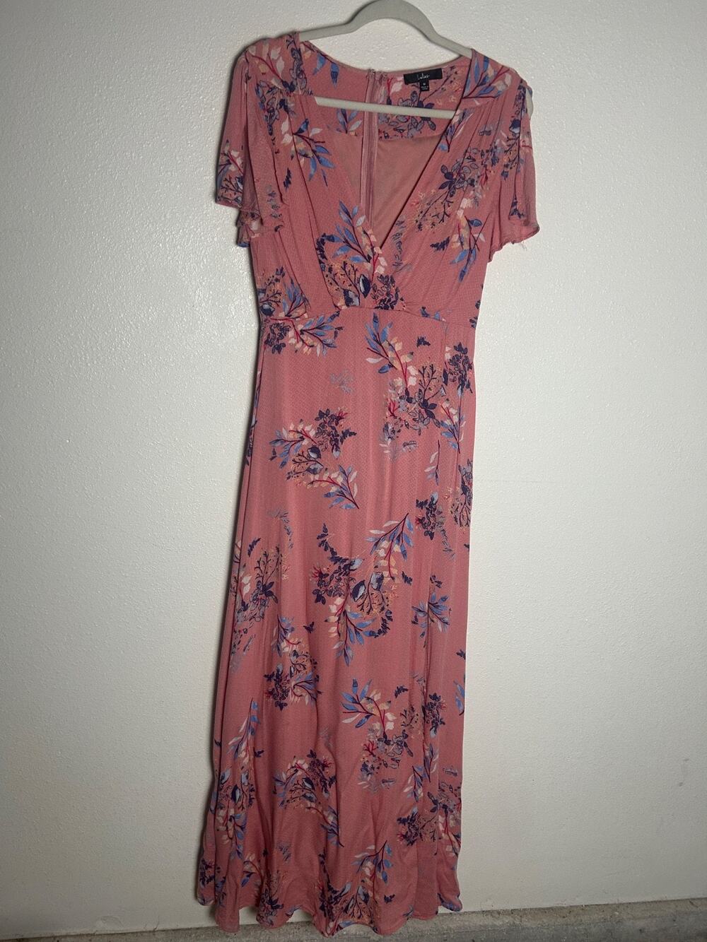Lulus Fiorire Rose Spring Pink Floral Print Wrap Maxi Flowy Dress Size Med